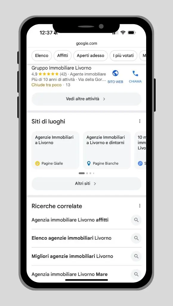 Alcuni snippet in una pagine di risultati di Google