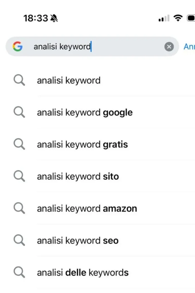 Come appare Google Suggest durante una ricerca di parole chiave tramite Google