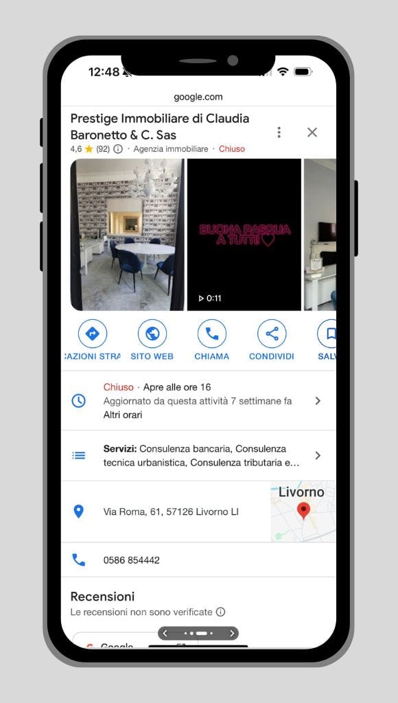 Esempio di un profilo Google Business di un'agenzia immobiliare a Livorno